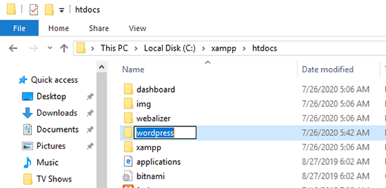 انتقال فایل وردپرس به xampp